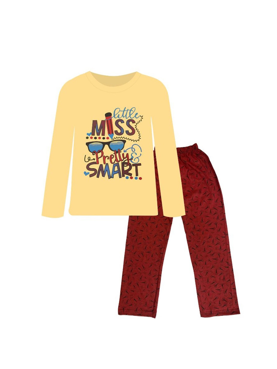 

CoolTees4U Girls Printed Round Neck Long Sleeves T-shirt With Trousers, Yellow