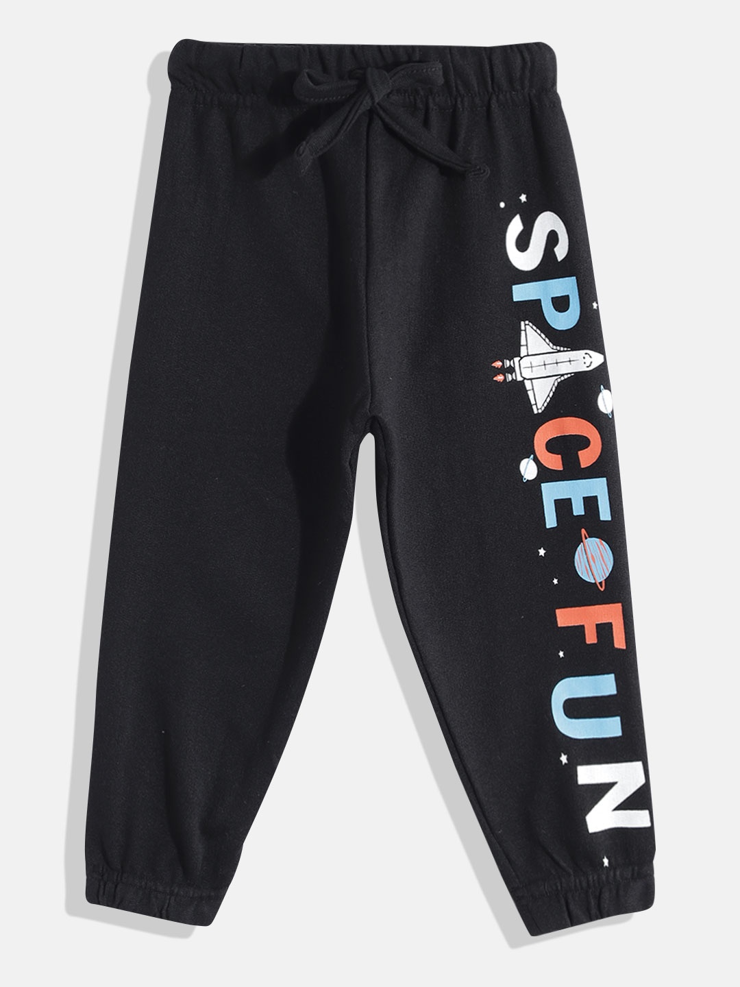 

Eteenz Boys Premium Cotton Mid-Rise Typography Printed Joggers, Black