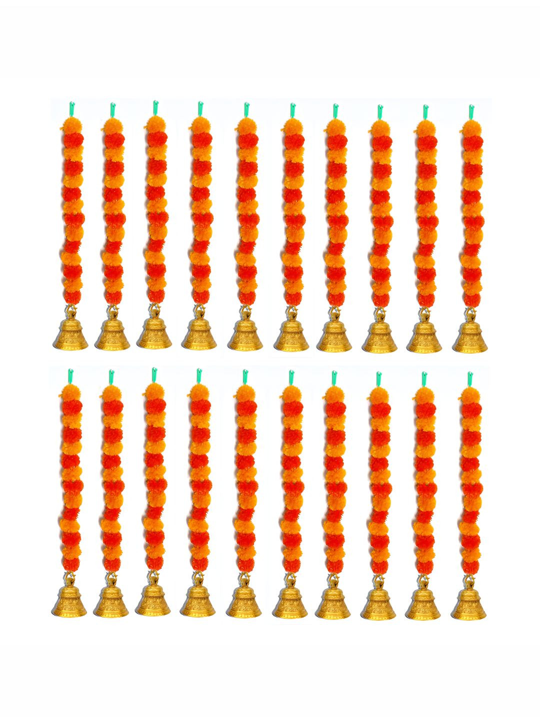 

iHandikart Orange Coloured 20 Pieces Hanging Marigold Artificial Flower With Bell