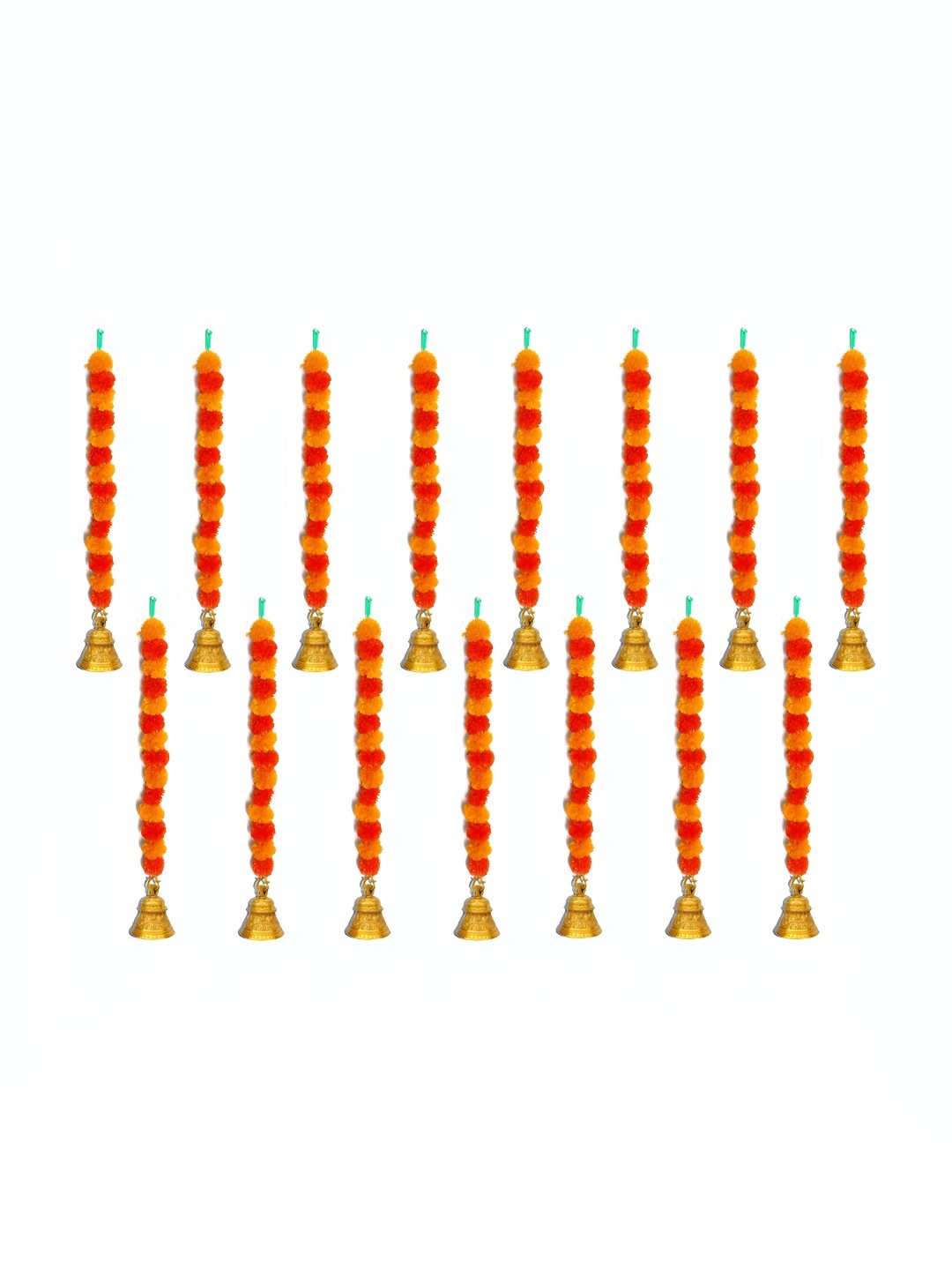 

iHandikart Orange Coloured 15 Pieces Hanging Marigold Artificial Flower With Bell