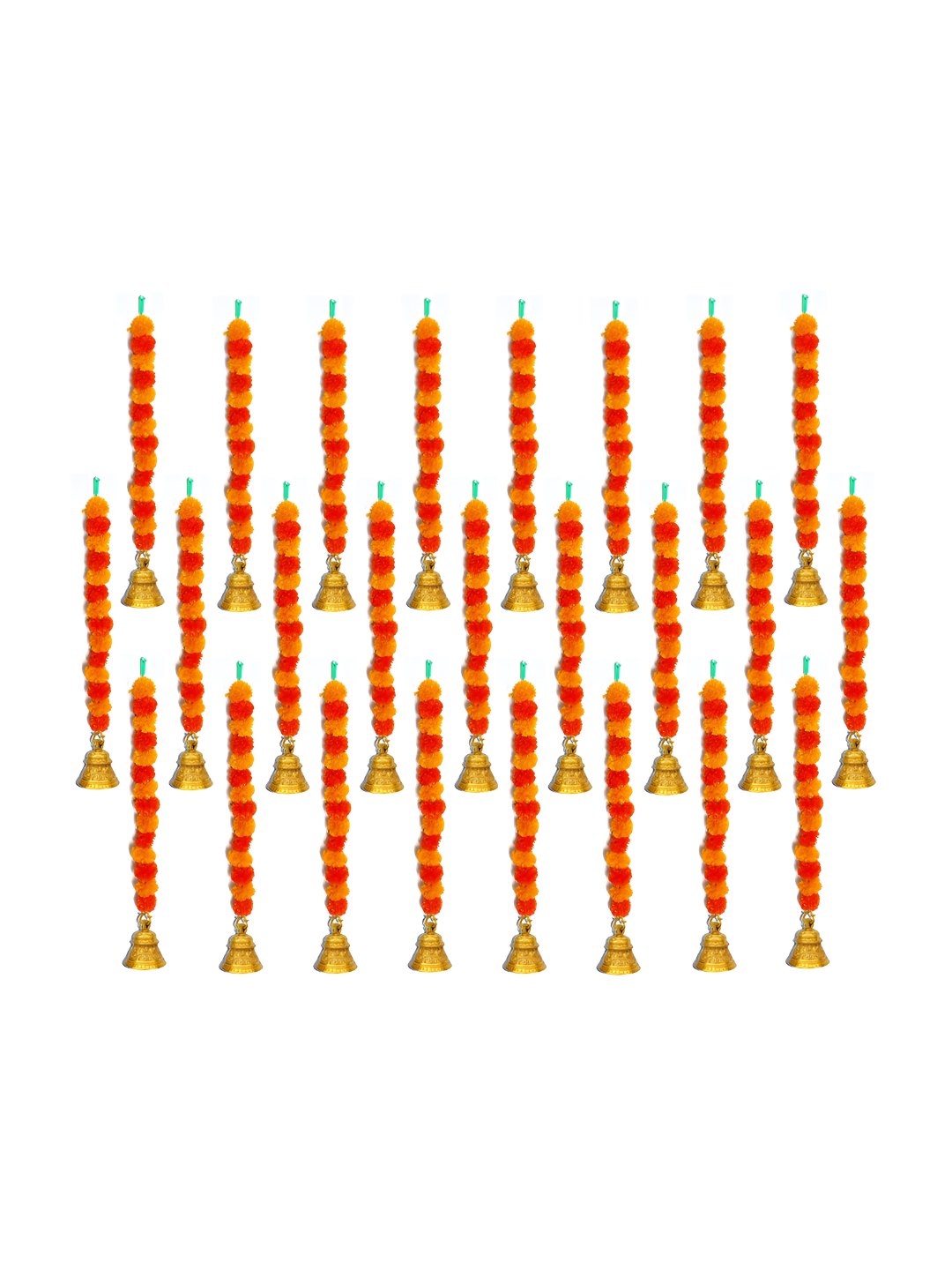 

iHandikart Orange 25 Pieces Hanging Marigold With Bell Garland Artificial Flower