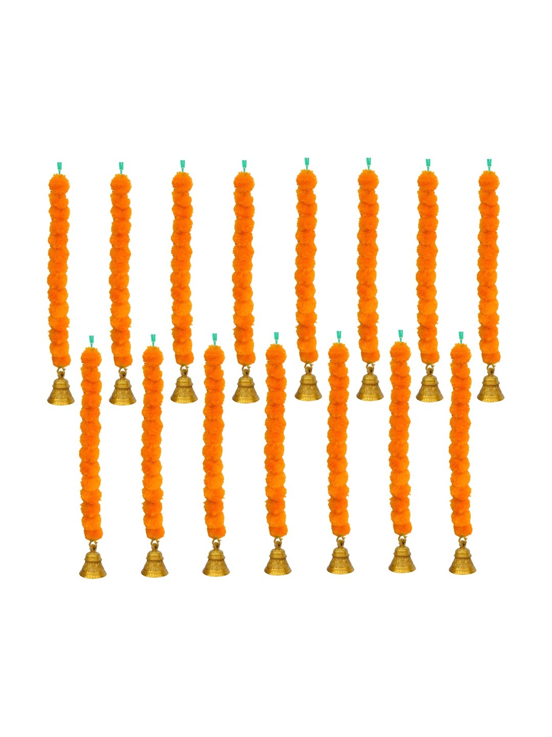

iHandikart Orange Coloured 15 Pieces Hanging Marigold Artificial Flower With Bell