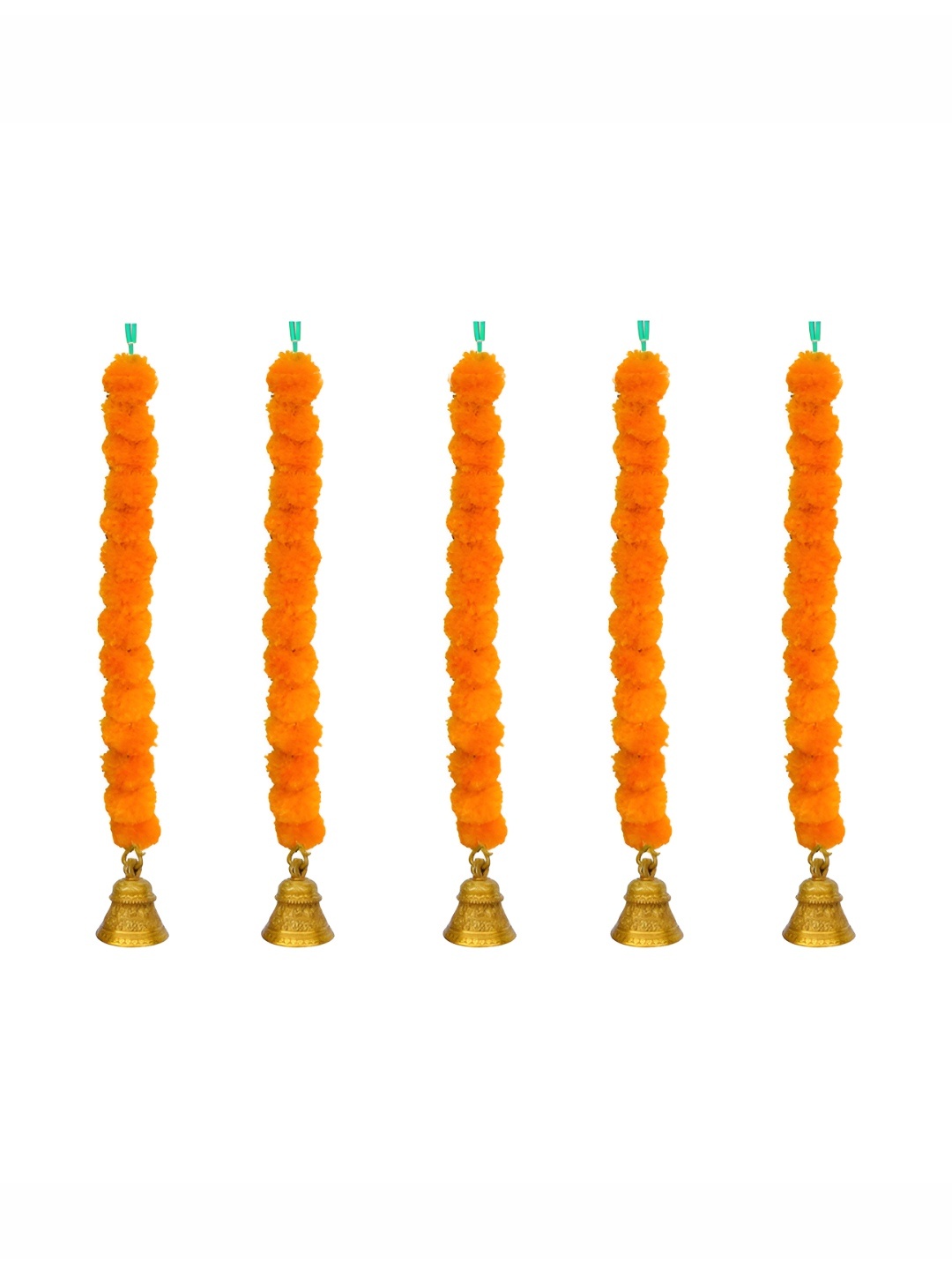 

iHandikart Orange 5 Pieces Hanging Marigold With Bell Garland Artificial Flower