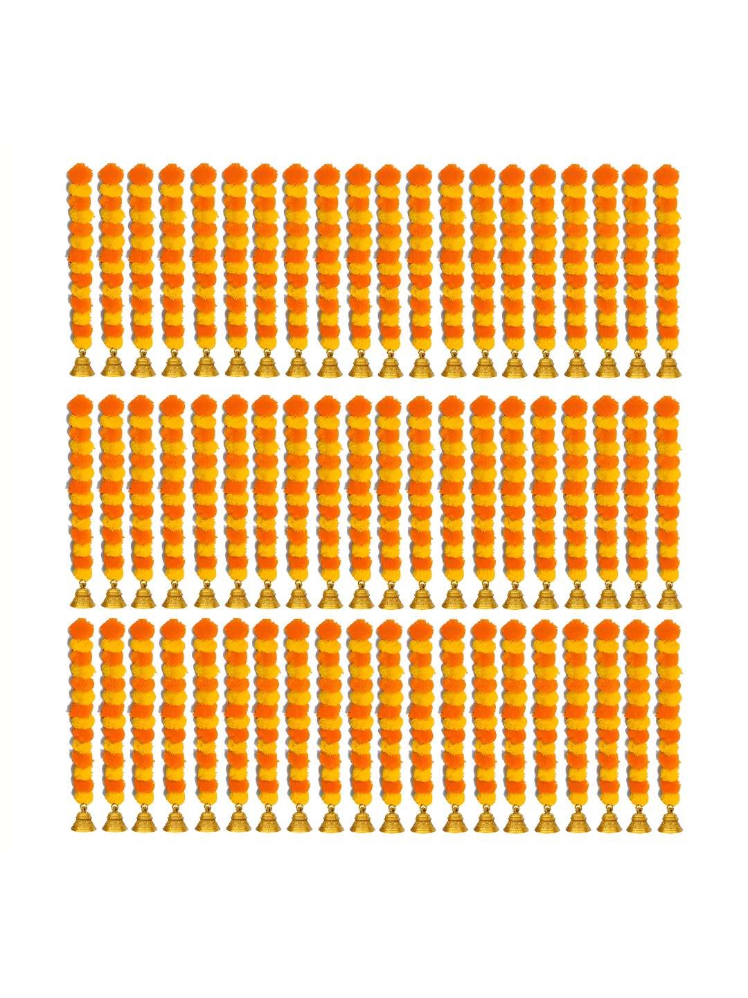

iHandikart Yellow 60 Pieces Marigold Garland with Bell Artificial Flowers