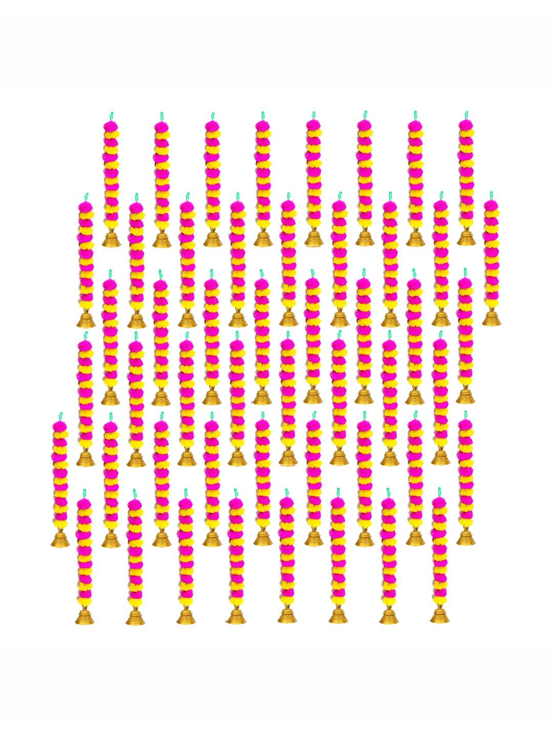 

iHandikart Pink & Yellow 50 Pieces Hanging Marigold Artificial Flowers