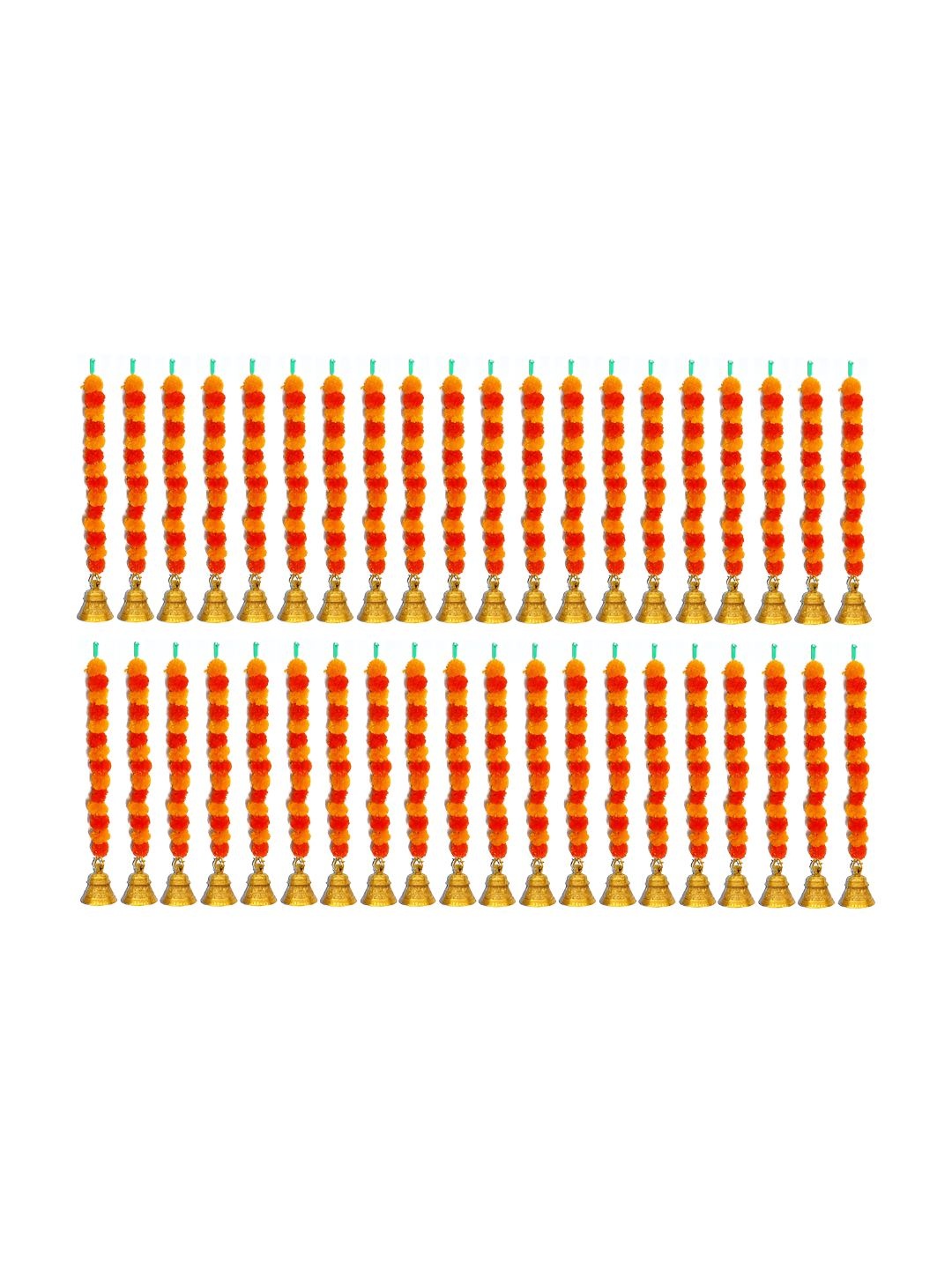 

iHandikart Orange Coloured 40 Pieces Hanging Marigold Artificial Flower With Bell