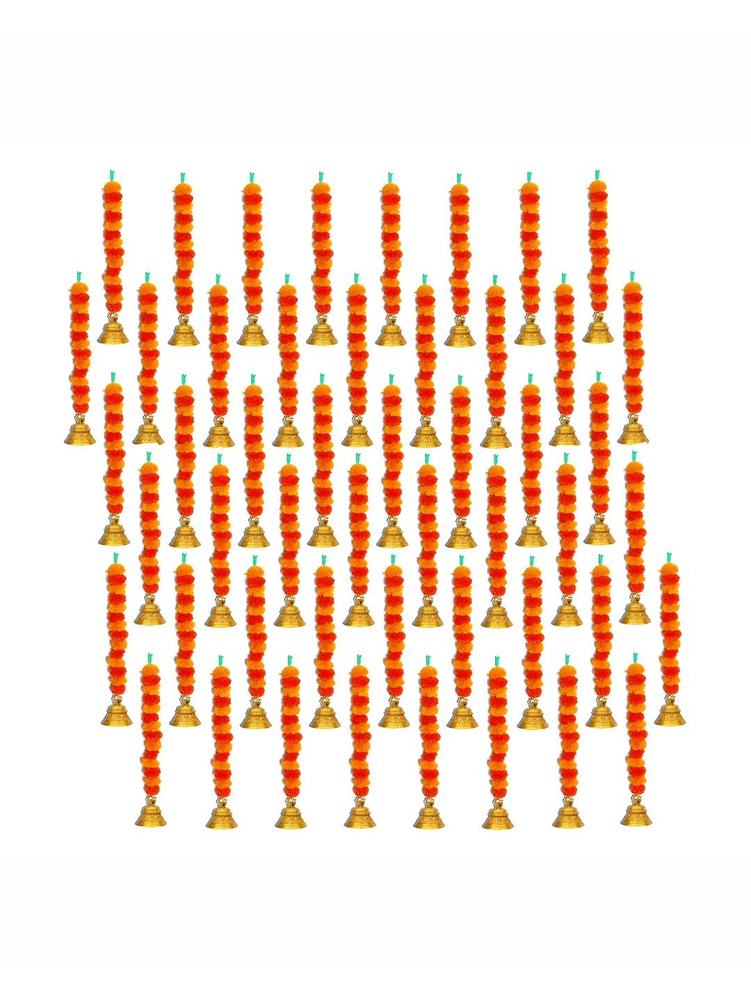 

iHandikart Orange 50 Pieces Hanging Marigold With Bell Garland Artificial Flower