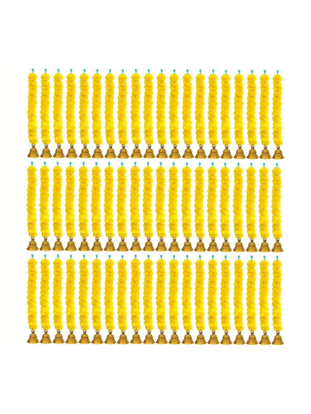 

iHandikart Yellow 60 Pieces Hanging Marigold With Bell Garland Artificial Flower