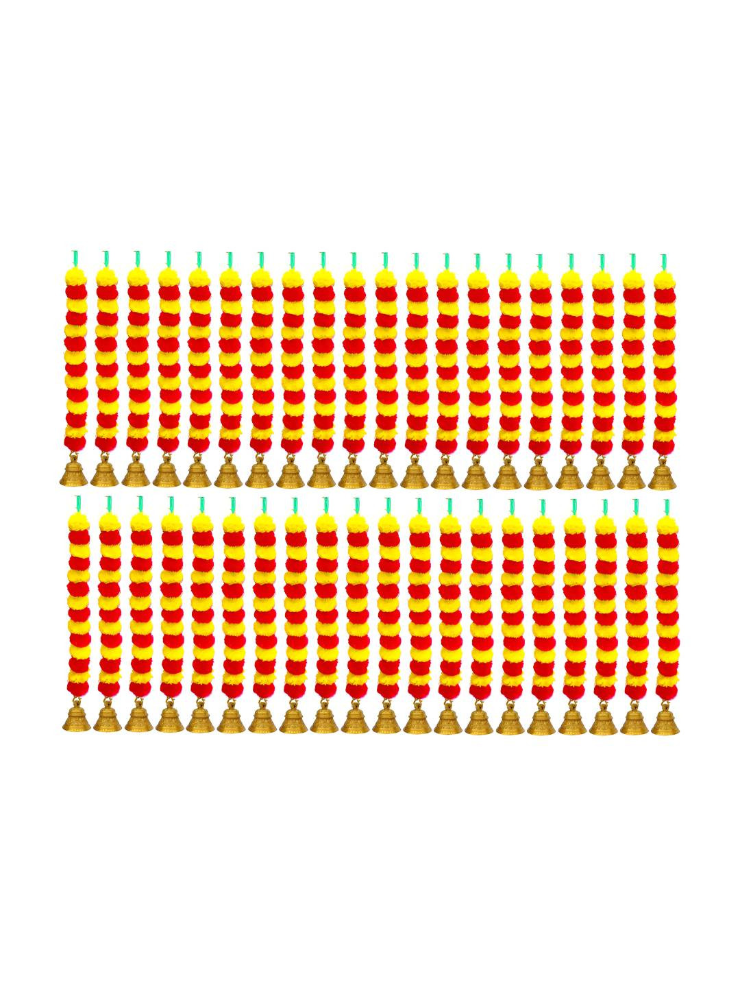 

iHandikart Yellow Red 40 Pieces Hanging Marigold With Bell Garland Artificial Flower