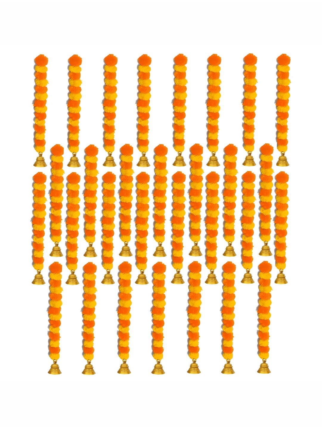 

iHandikart Yellow 30 Pieces Marigold Garland with Bell Artificial Flowers