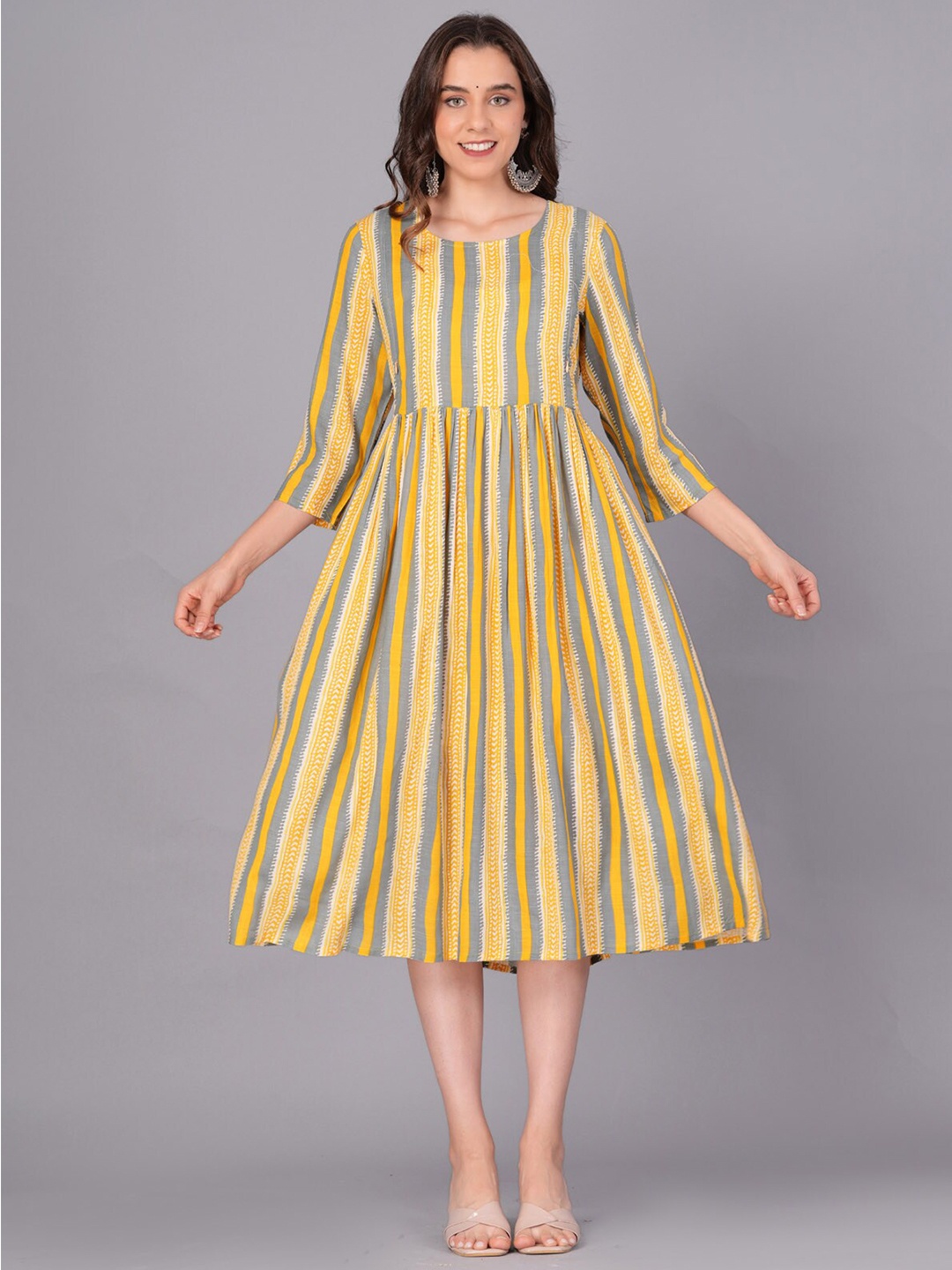

BAESD Geometric Printed Cotton Maternity Fit & Flare Dress, Mustard