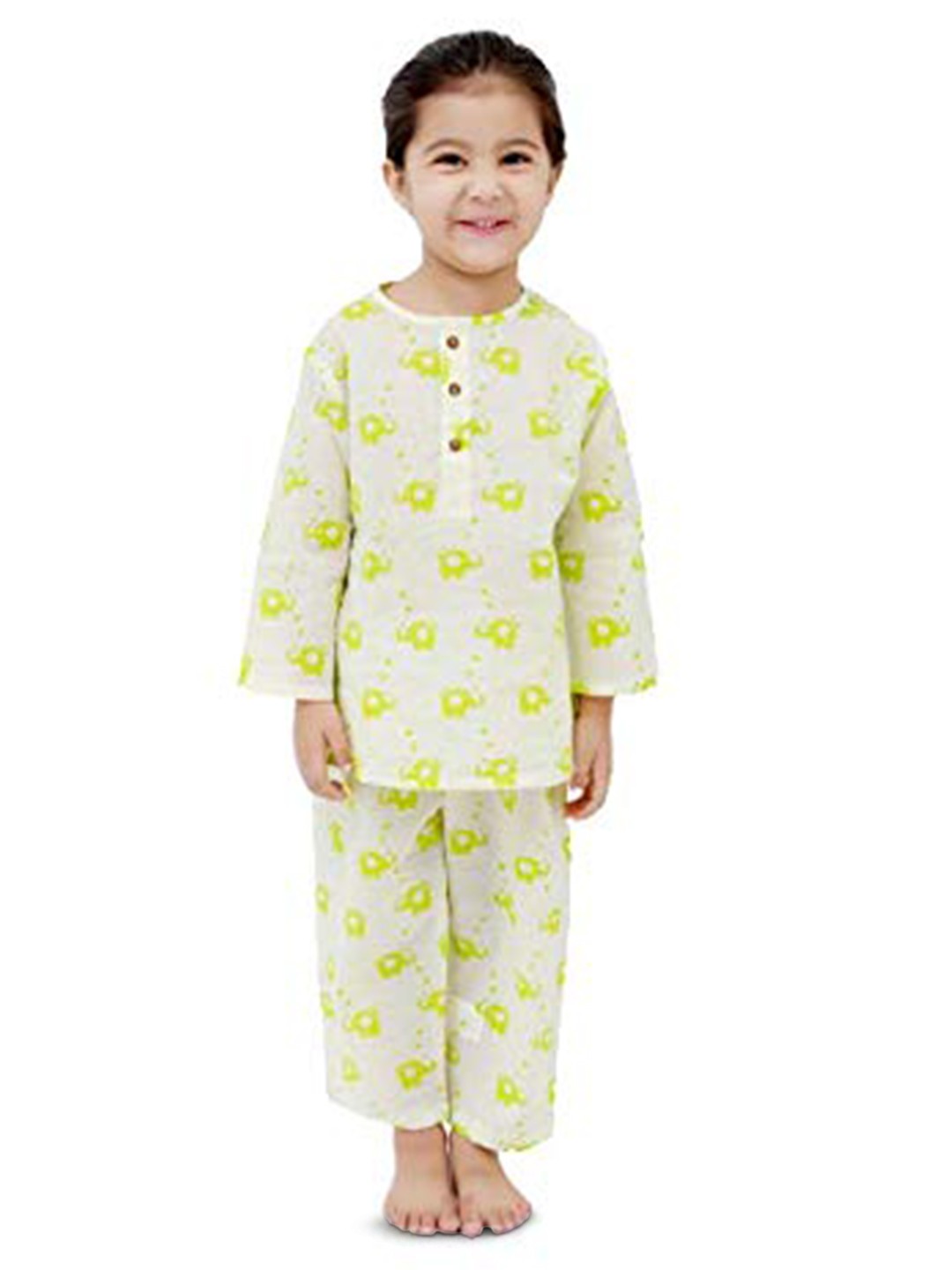 

BAESD Kids Graphic Printed Pure Cotton Kurti with Pyjamas, Yellow