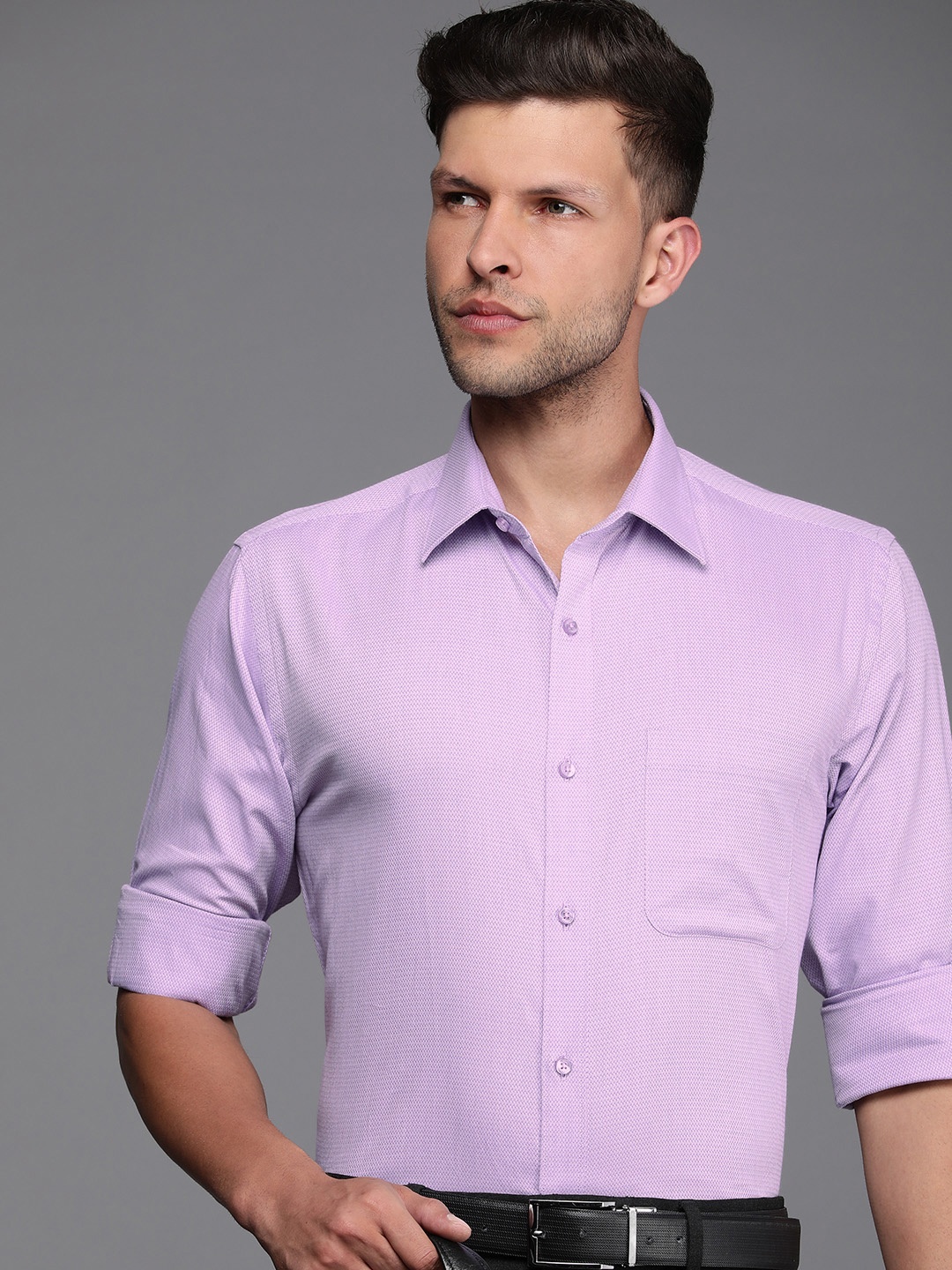 

Raymond Pure Cotton Self Design Slim Fit Opaque Formal Shirt, Purple