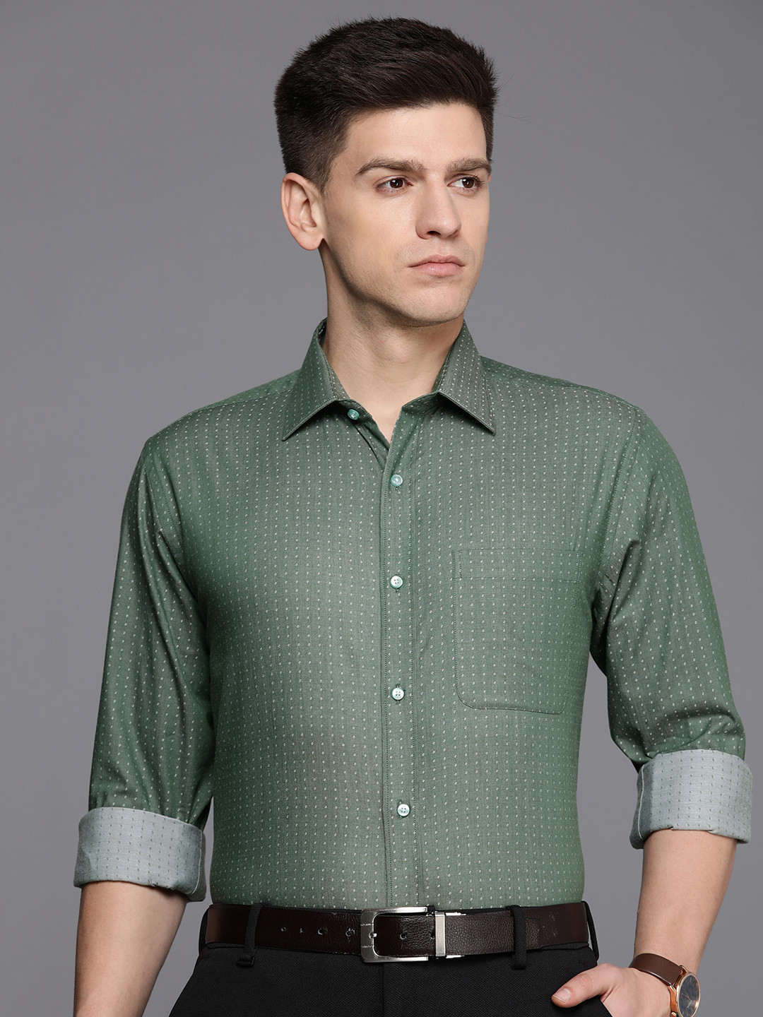 

Raymond Men Slim Fit Pure Cotton Formal Shirt, Green