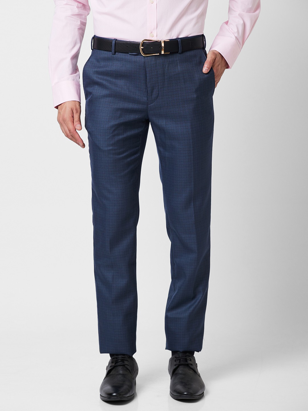 

Raymond Men Checked Slim Fit Trousers, Blue