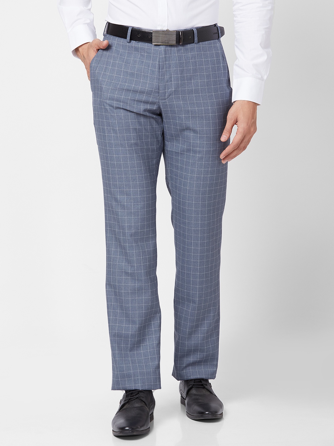 

Park Avenue Men Mid Rise Checked Smart Formal Trousers, Grey