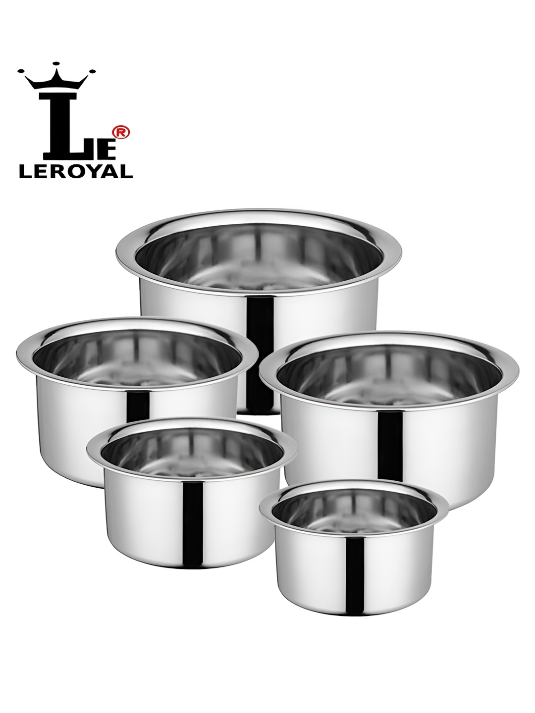 

LEROYAL Silver Toned 5 Pieces Stainless Steel Glossy Bowls