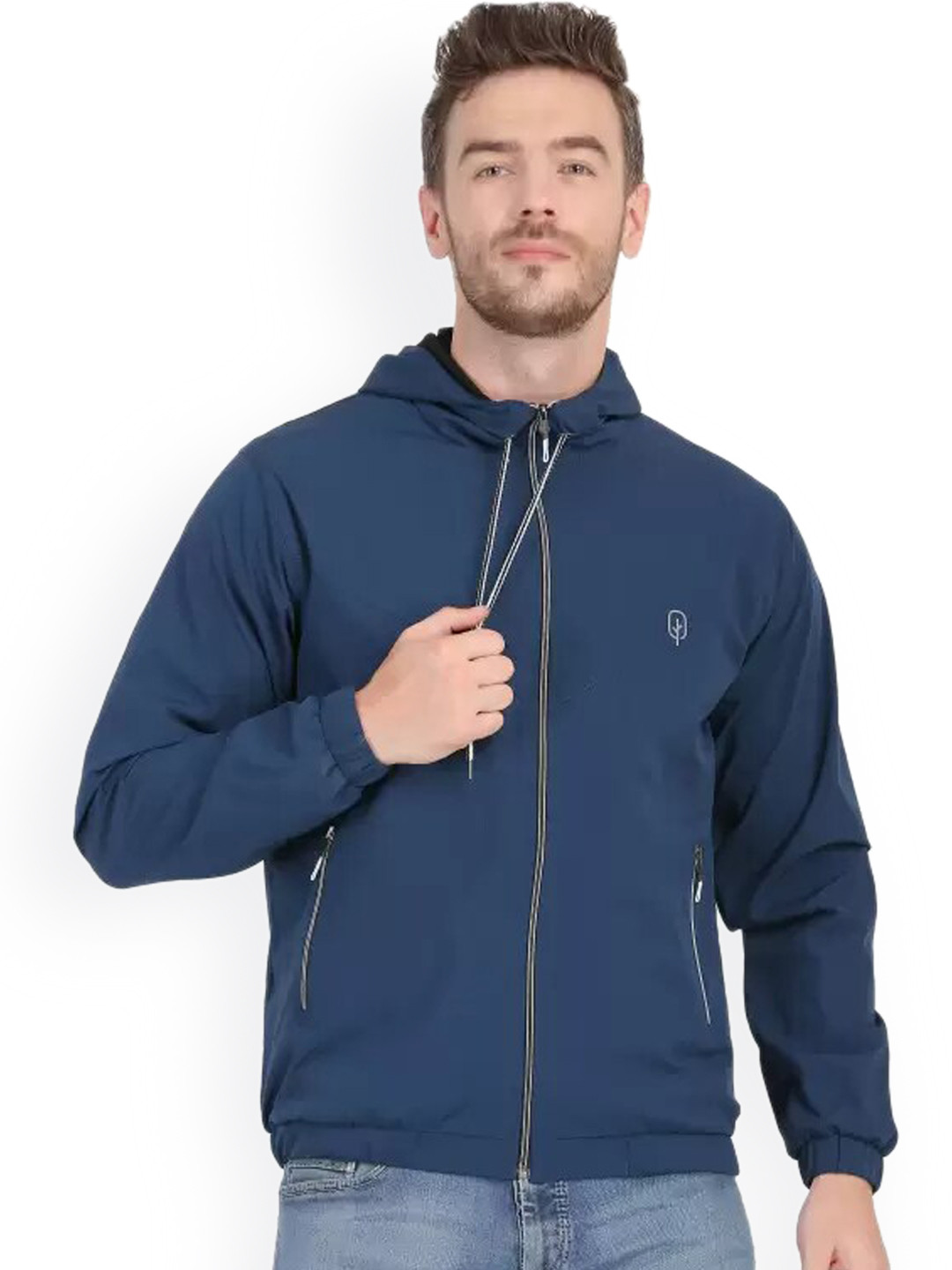 

BLUEFICUS Hooded Windcheater Bomber Jacket, Blue