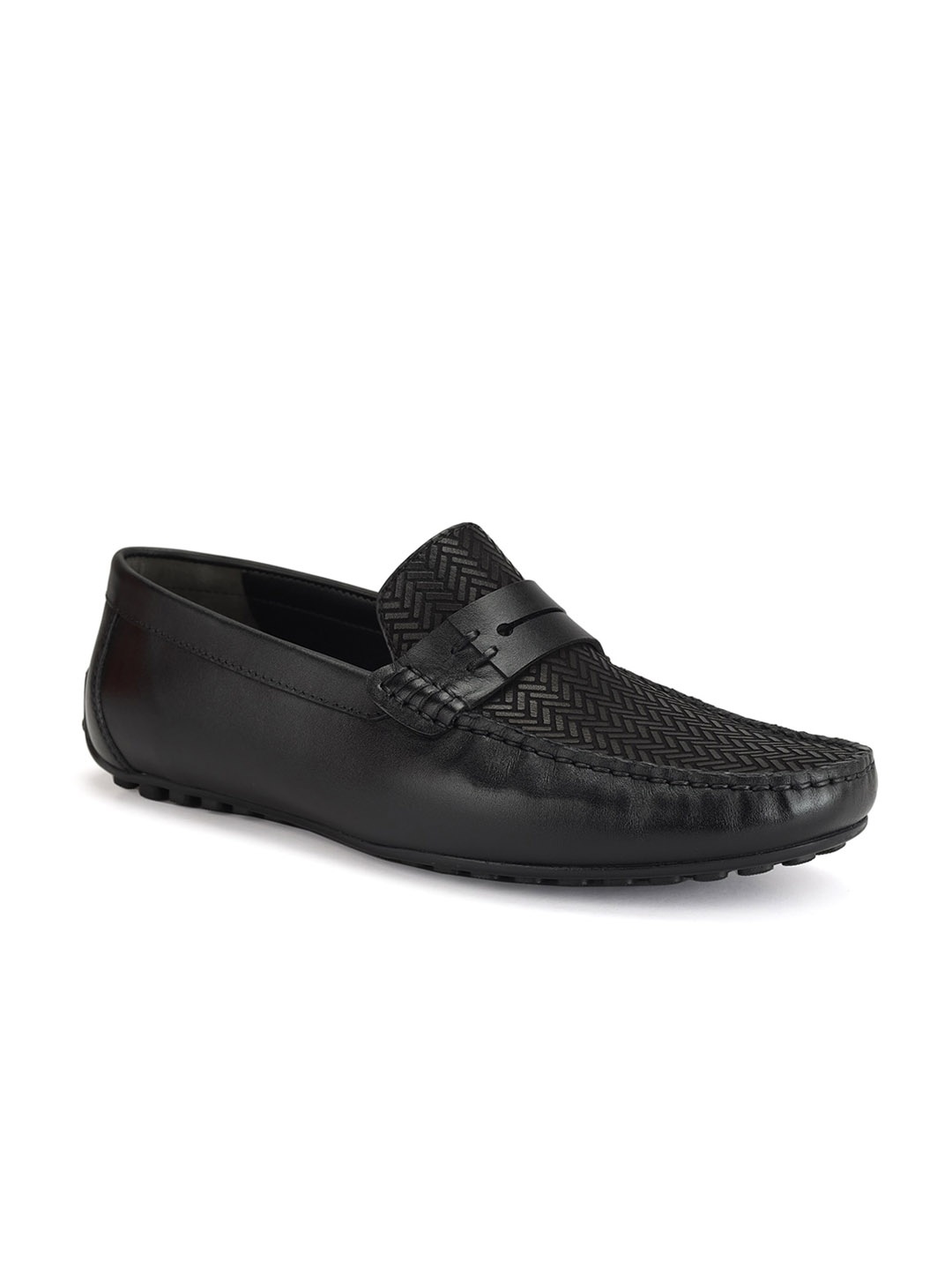 

ROSSO BRUNELLO Men Textured Leather Comfort Insole Horsebit Driving Shoes, Black