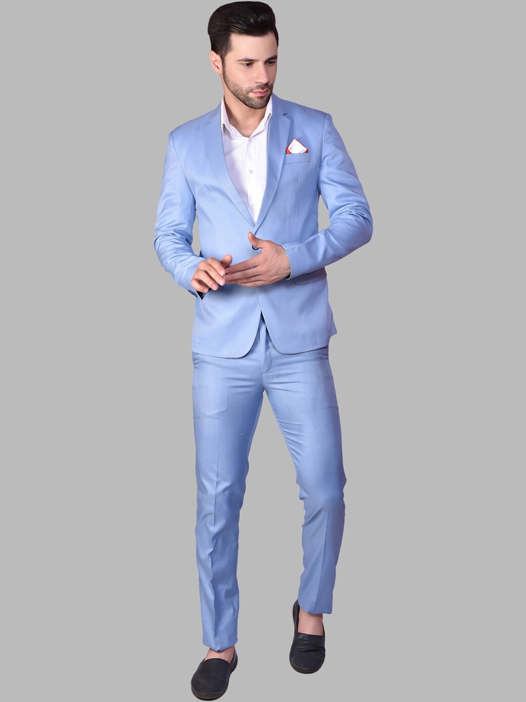 

PRINTCULTR Single Breasted Two Piece Formal Suit, Blue