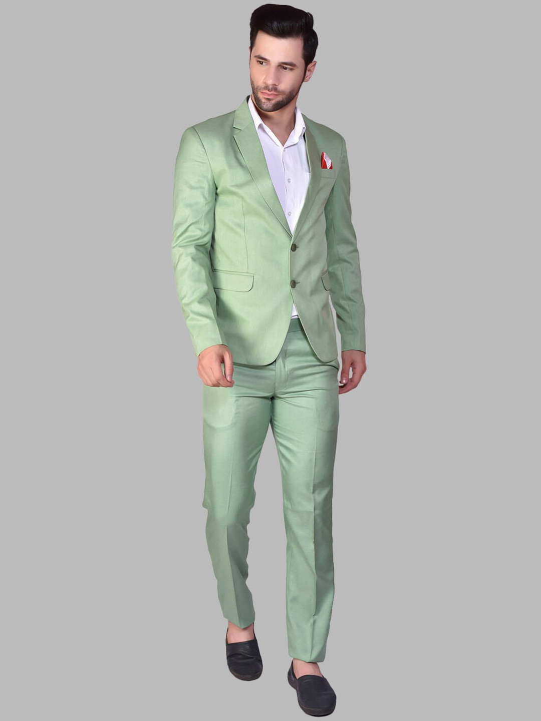 

PRINTCULTR Single-Breasted Two-Piece Formal Suit, Green