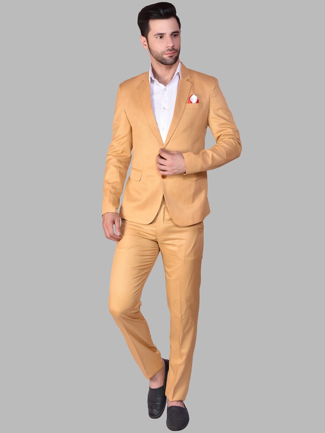 

PRINTCULTR Men Single-Breasted Two-Piece Formal Suits, Beige