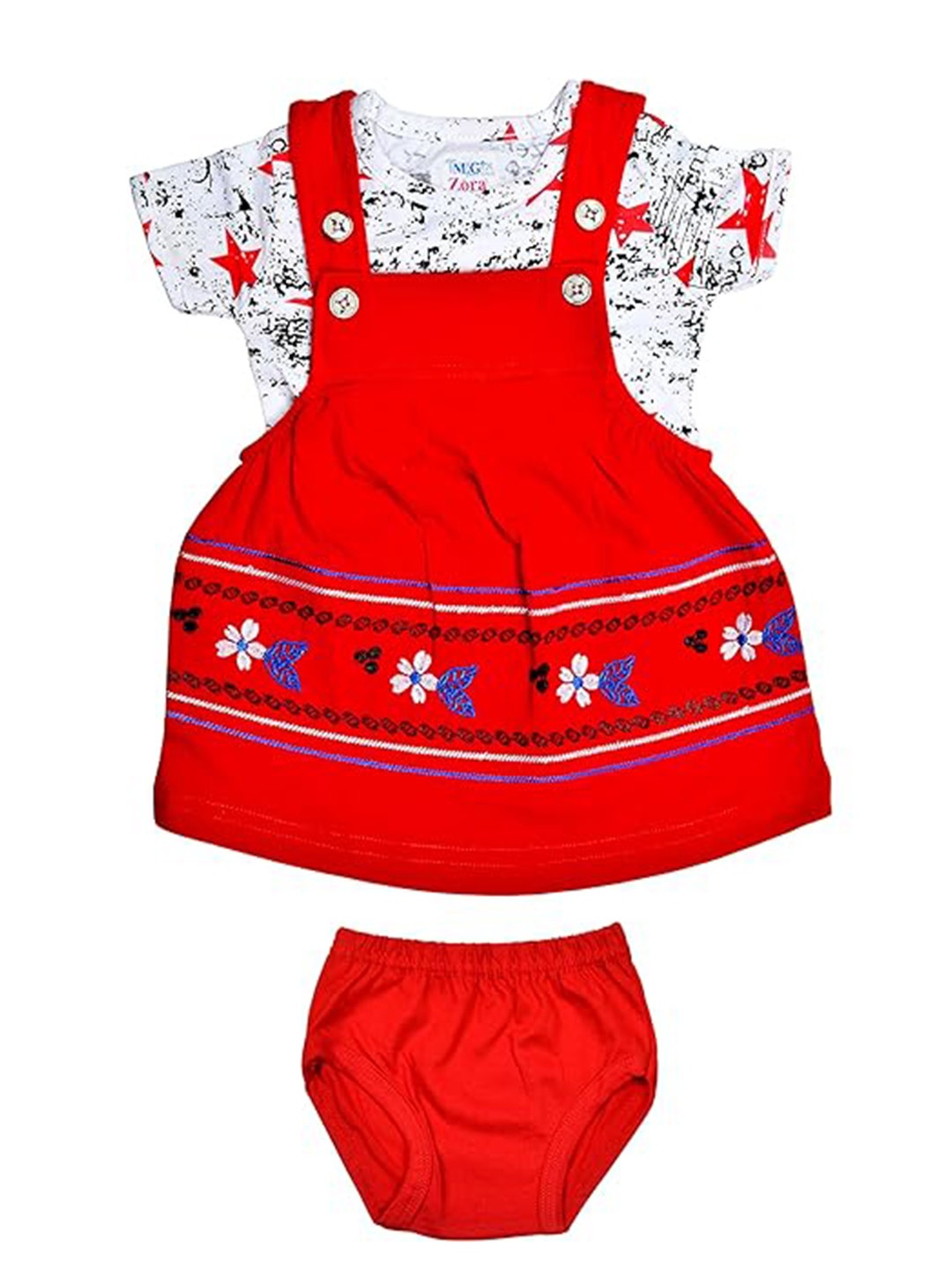 

BAESD Conversational Printed Pure Cotton Pinafore Dress With T-shirt & Brief, Red
