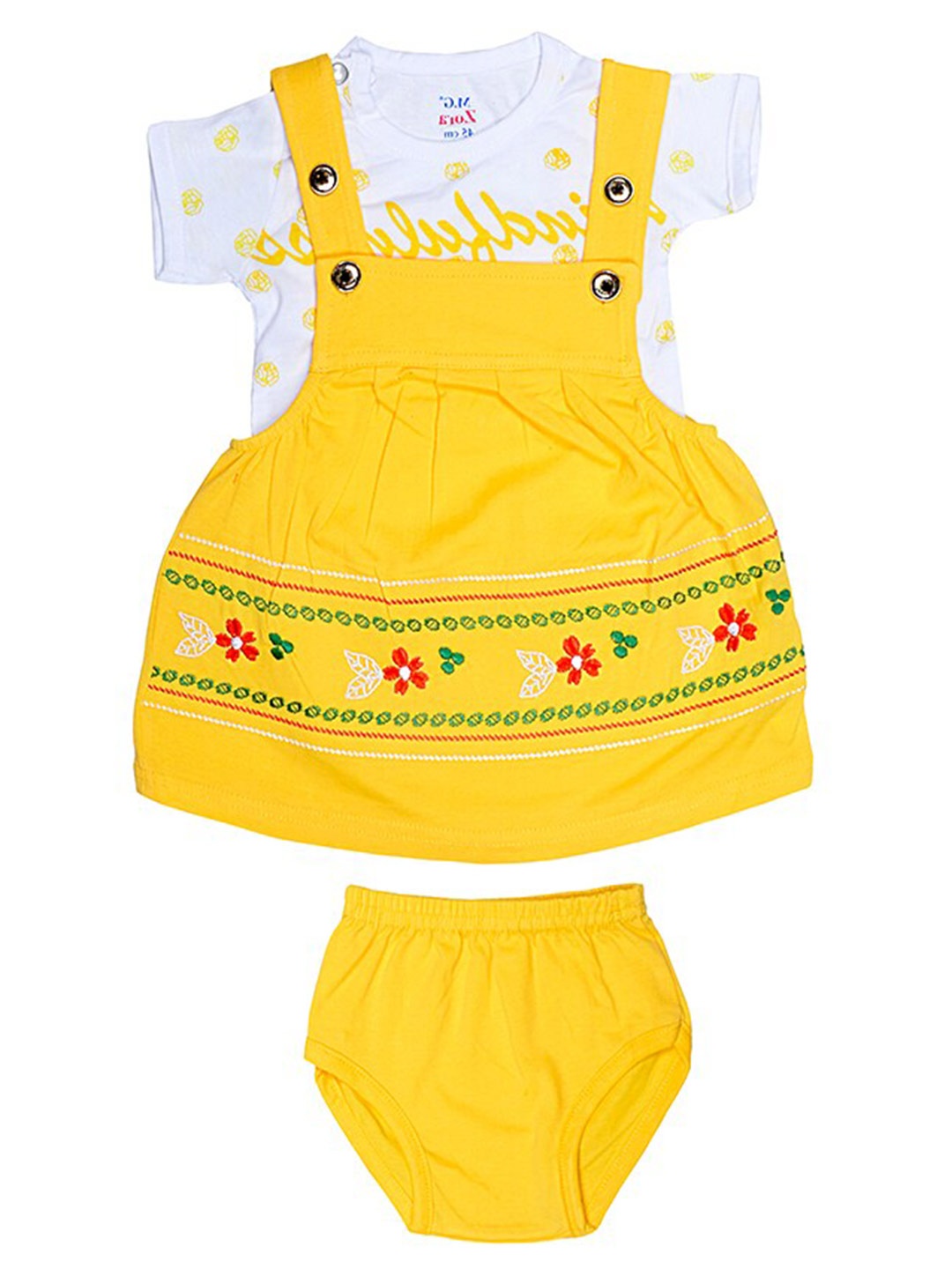 

BAESD Infant Girls Square Neck Pure Cotton Pinafore Dress With T-shirt And Briefs, Yellow