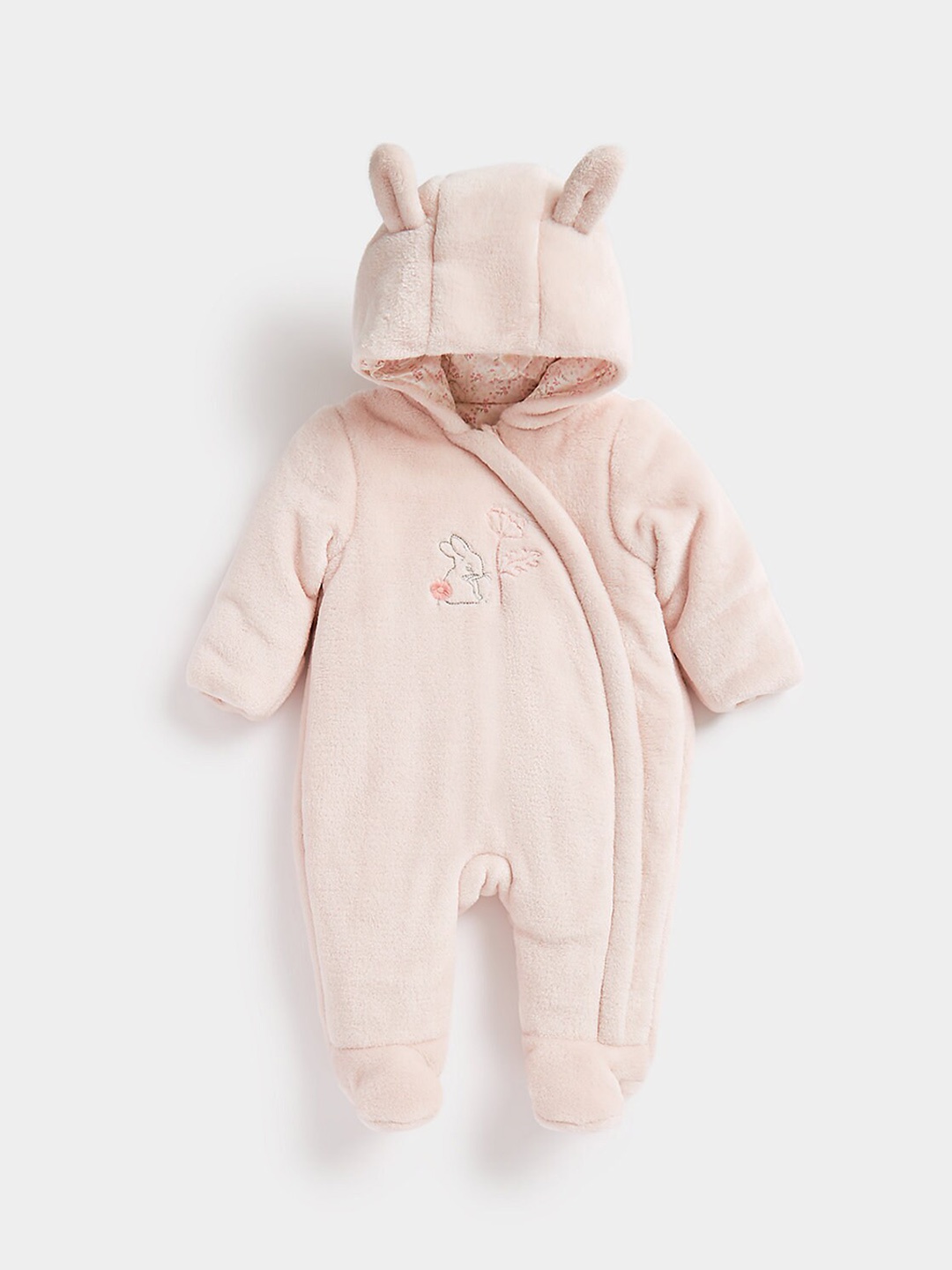 

mothercare Infants Embroidered Pure Cotton Hooded Sleepsuit, Pink