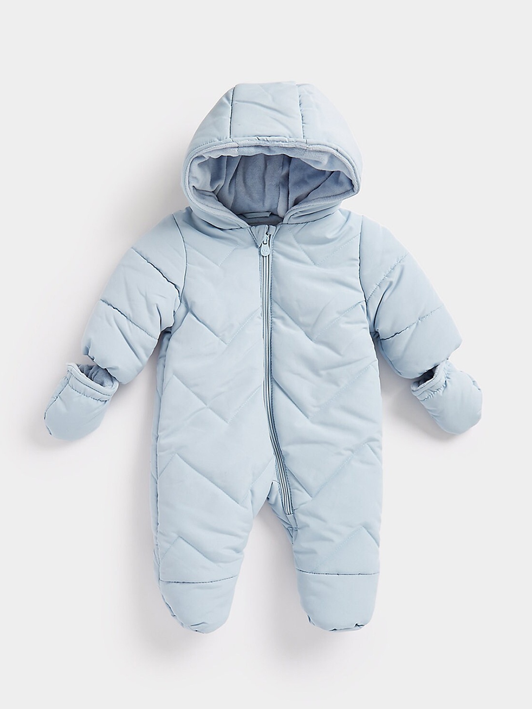 

mothercare Infants Pure Cotton Hooded Sleepsuit, Blue