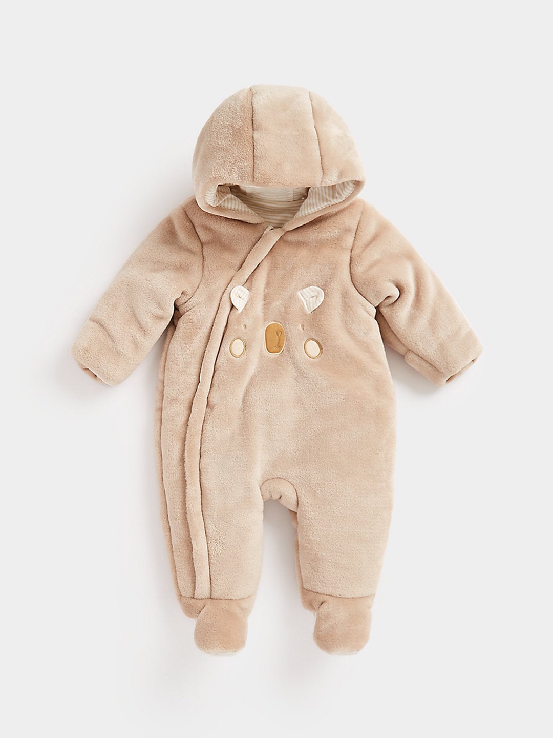 

mothercare Infants Pure Cotton Hooded Sleepsuit, Beige