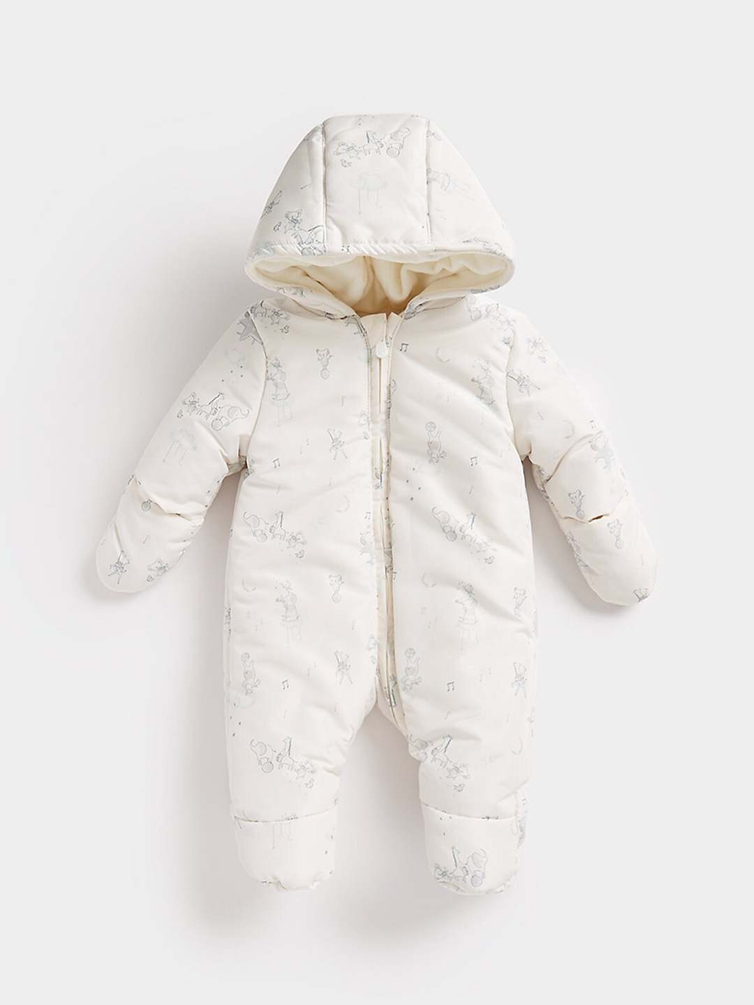 

mothercare Infants Conversational Printed Pure Cotton Hooded Sleepsuit, White