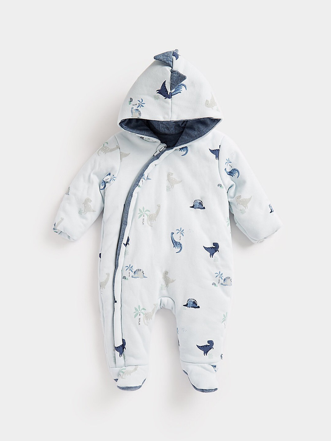 

mothercare Infants Conversational Printed Pure Cotton Hooded Sleepsuit, Blue
