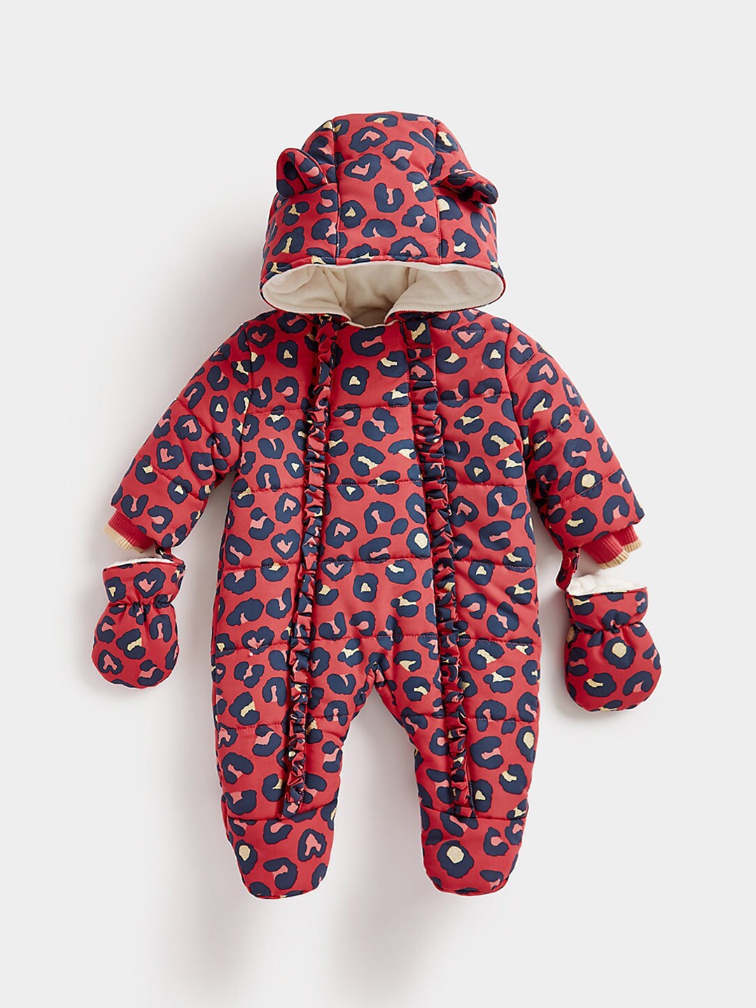 

mothercare Infants Conversational Printed Pure Cotton Hooded Sleepsuit, Red