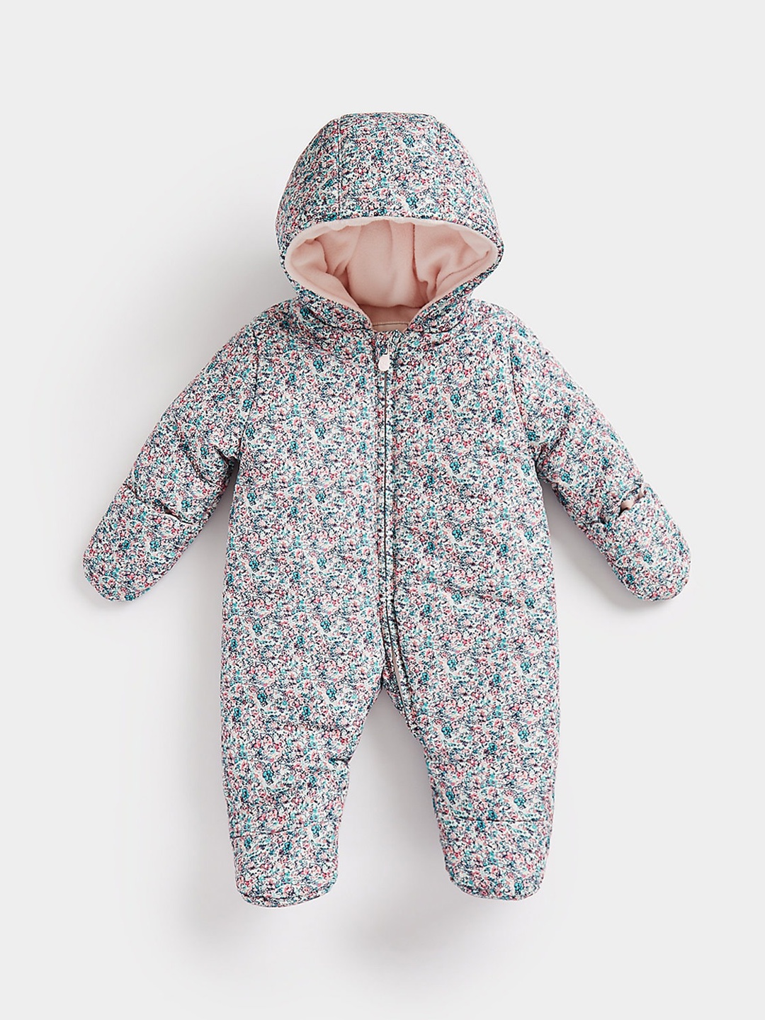 

mothercare Infants Conversational Printed Pure Cotton Hooded Sleepsuit, Blue