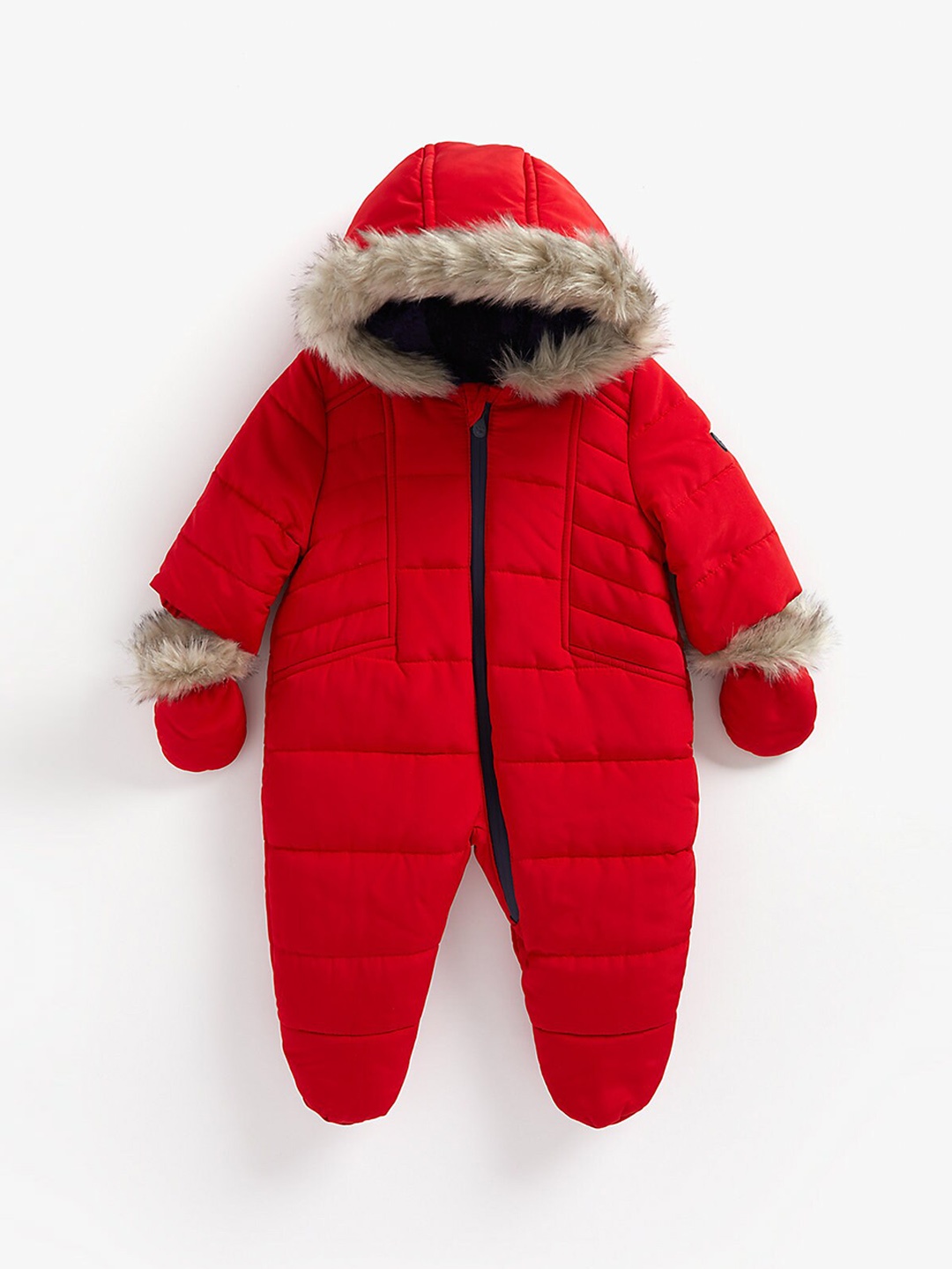 

mothercare Infant Kids Pure Cotton Hooded Snowsuit, Red