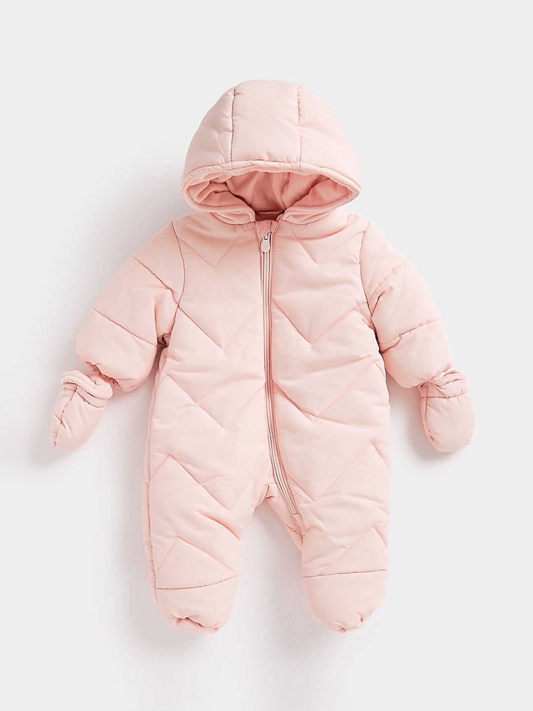 

mothercare Infant Kids Pure Cotton Hooded Snowsuit, Pink