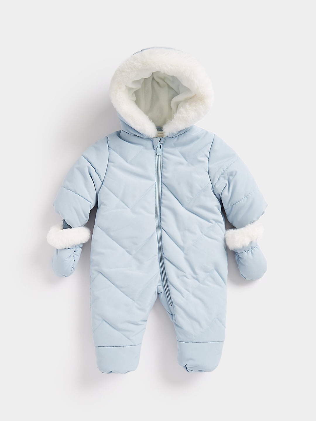 

mothercare Infant Kids Pure Cotton Hooded Sleepsuit, Blue