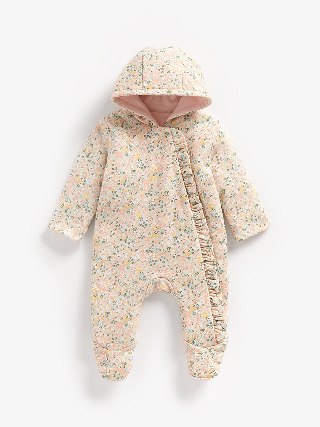 

mothercare Infants Kids Floral Printed Pure Cotton Sleepsuit, Peach