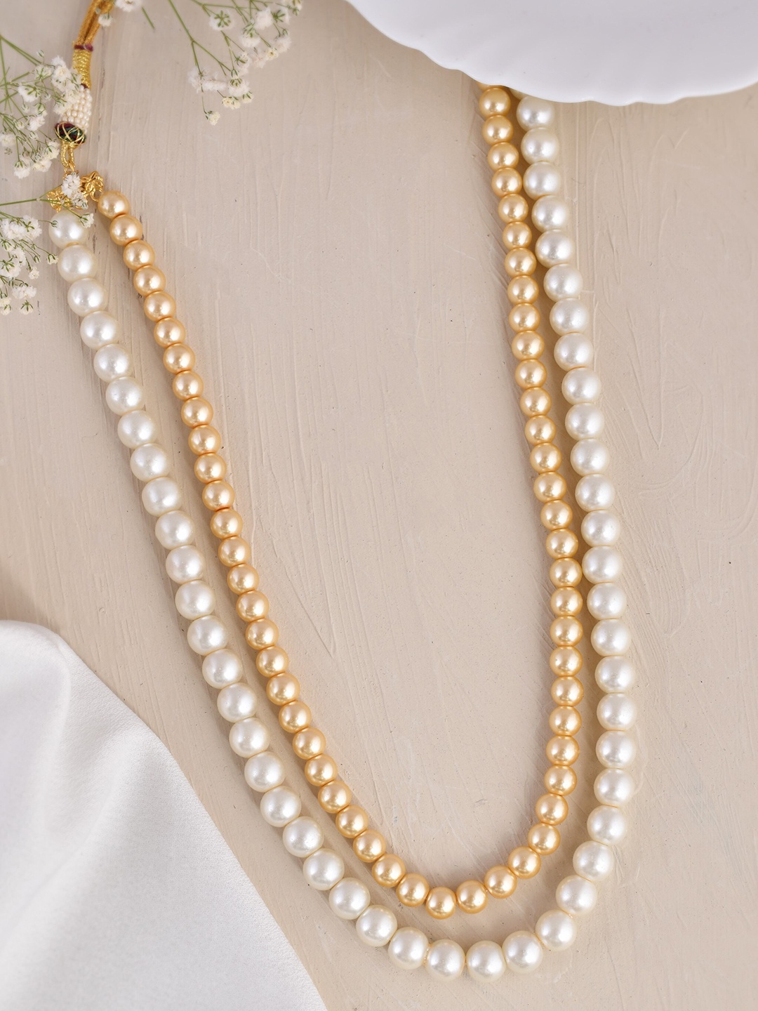 

Silvermerc Designs Beaded Silver Layered Necklace, Gold