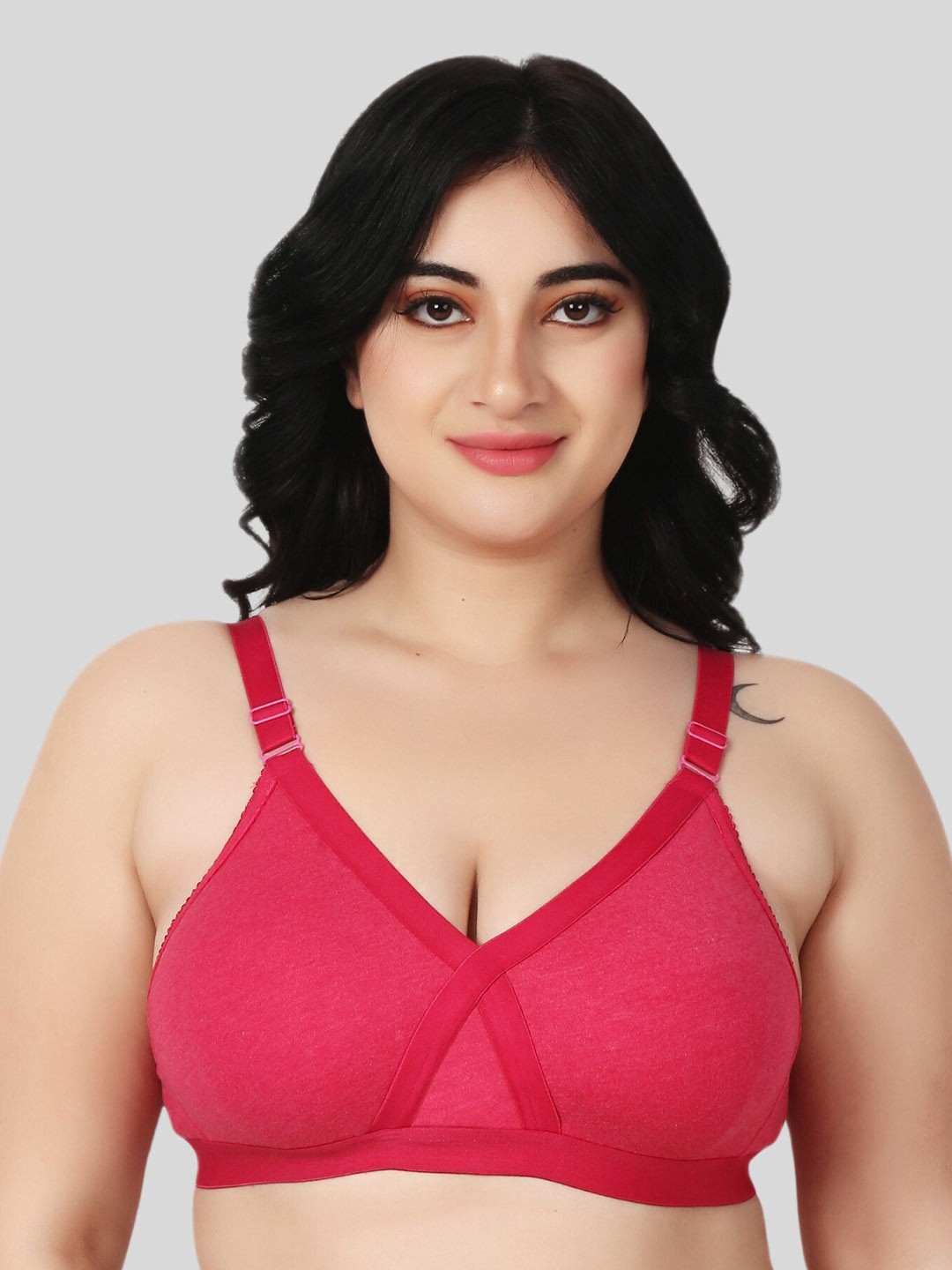 

FUNAHME Non Padded Full Coverage All Day Comfort Cotton T-shirt Bra, Pink