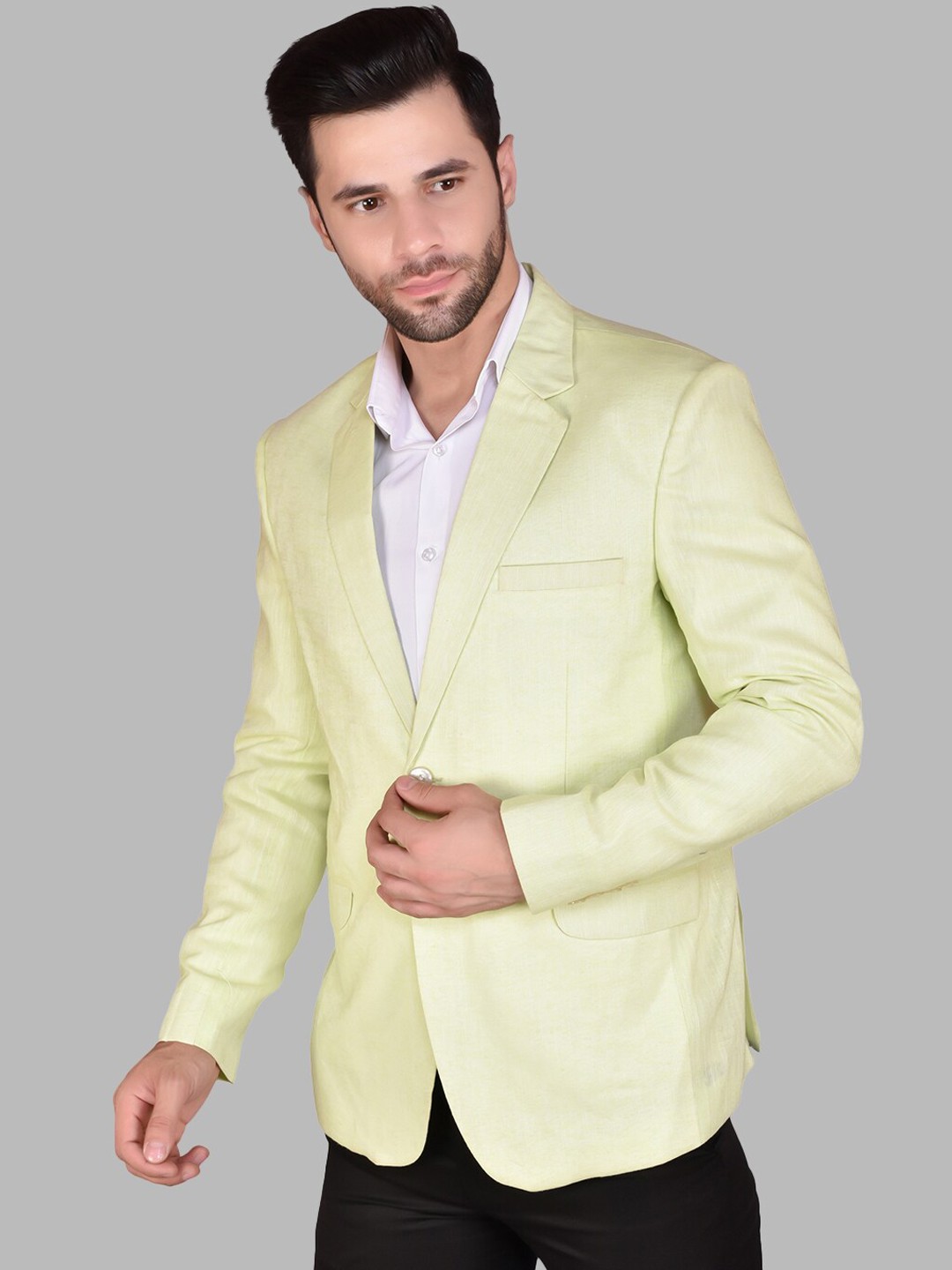 

PRINTCULTR Notched Lapel Collar Single-Breasted Blazers, Cream