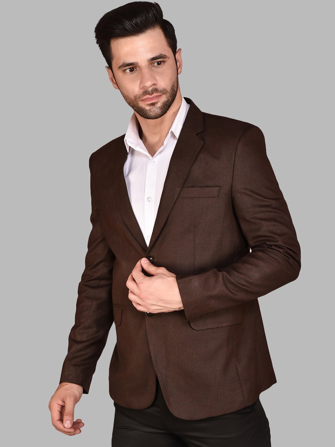 

PRINTCULTR Notched Lapel Collar Single-Breasted Blazers, Brown