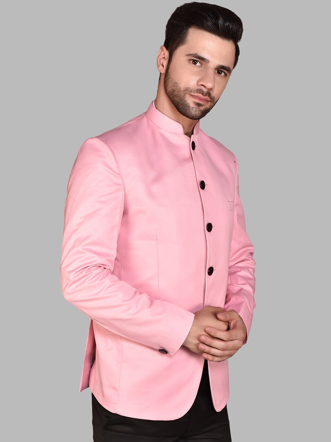 

PRINTCULTR Mandarin Collar Single-Breasted Blazers, Pink