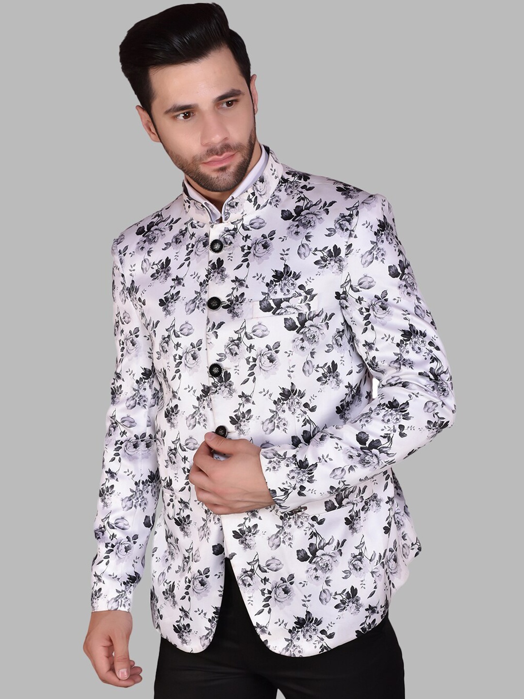 

PRINTCULTR Printed Regular-Fit Single Breasted Blazer, White