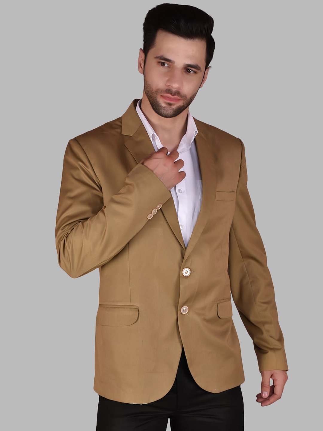 

PRINTCULTR Notched Lapel Collar Single-Breasted Blazers, Taupe