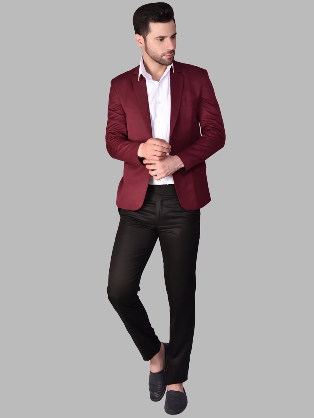 

PRINTCULTR Notched Lapel Collar Single-Breasted Blazers, Maroon