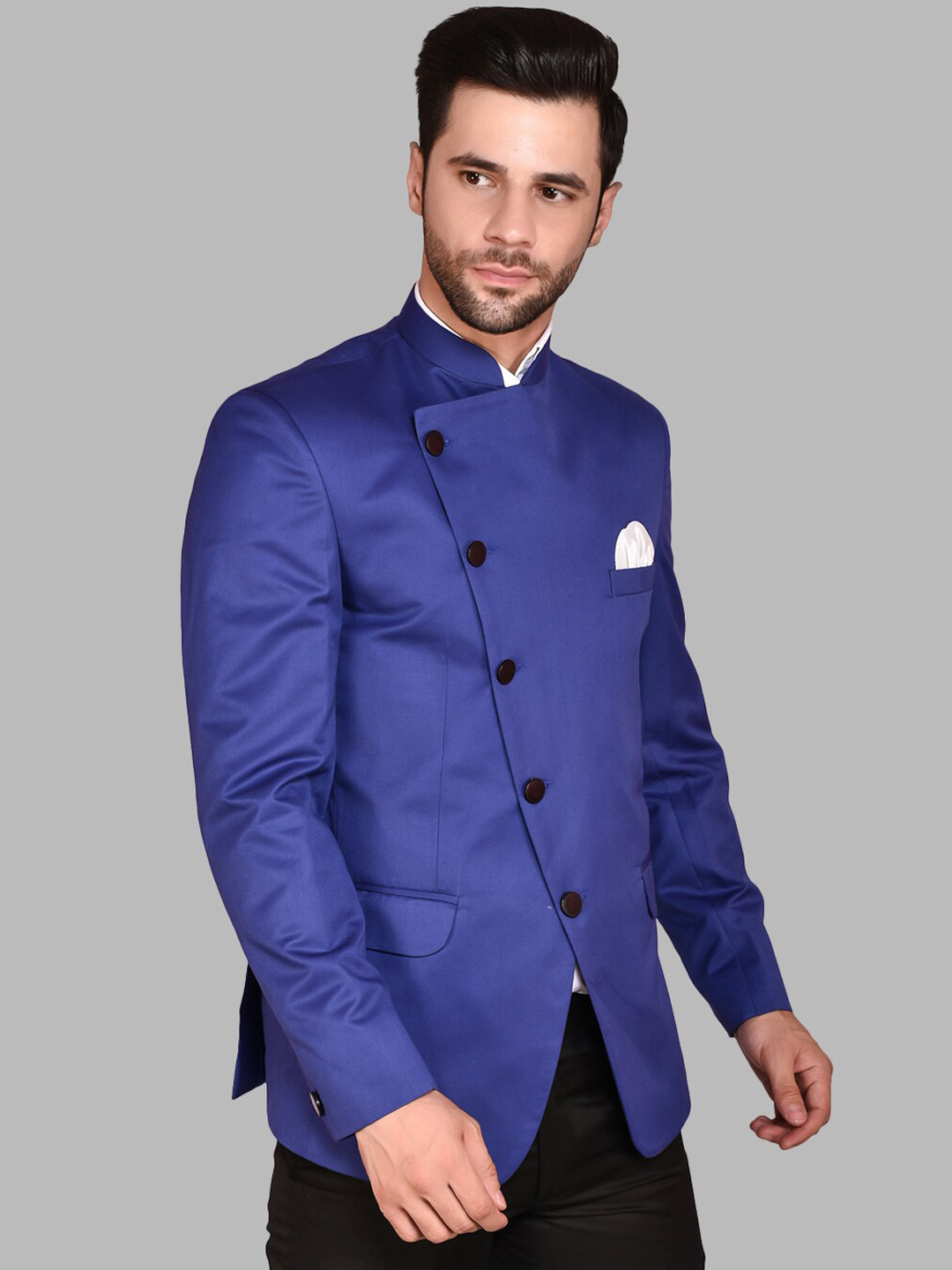 

PRINTCULTR Mandarin Collar Regular-Fit Bandhgala Blazer, Blue