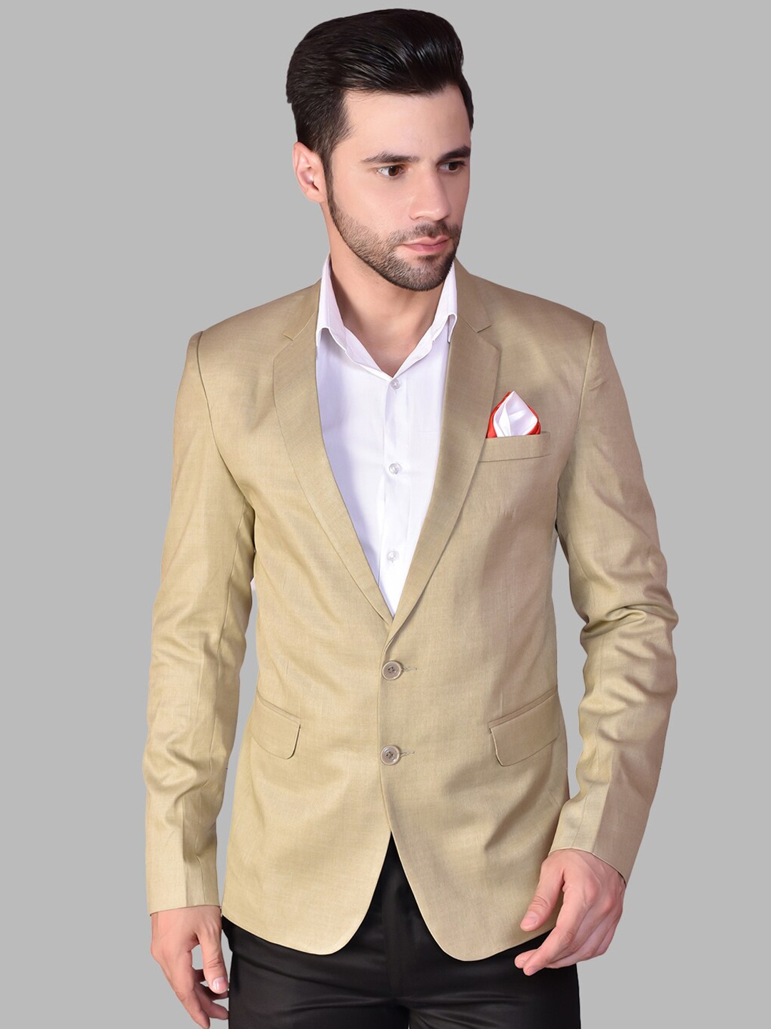 

PRINTCULTR Notched Lapel Collar Single-Breasted Blazers, Beige