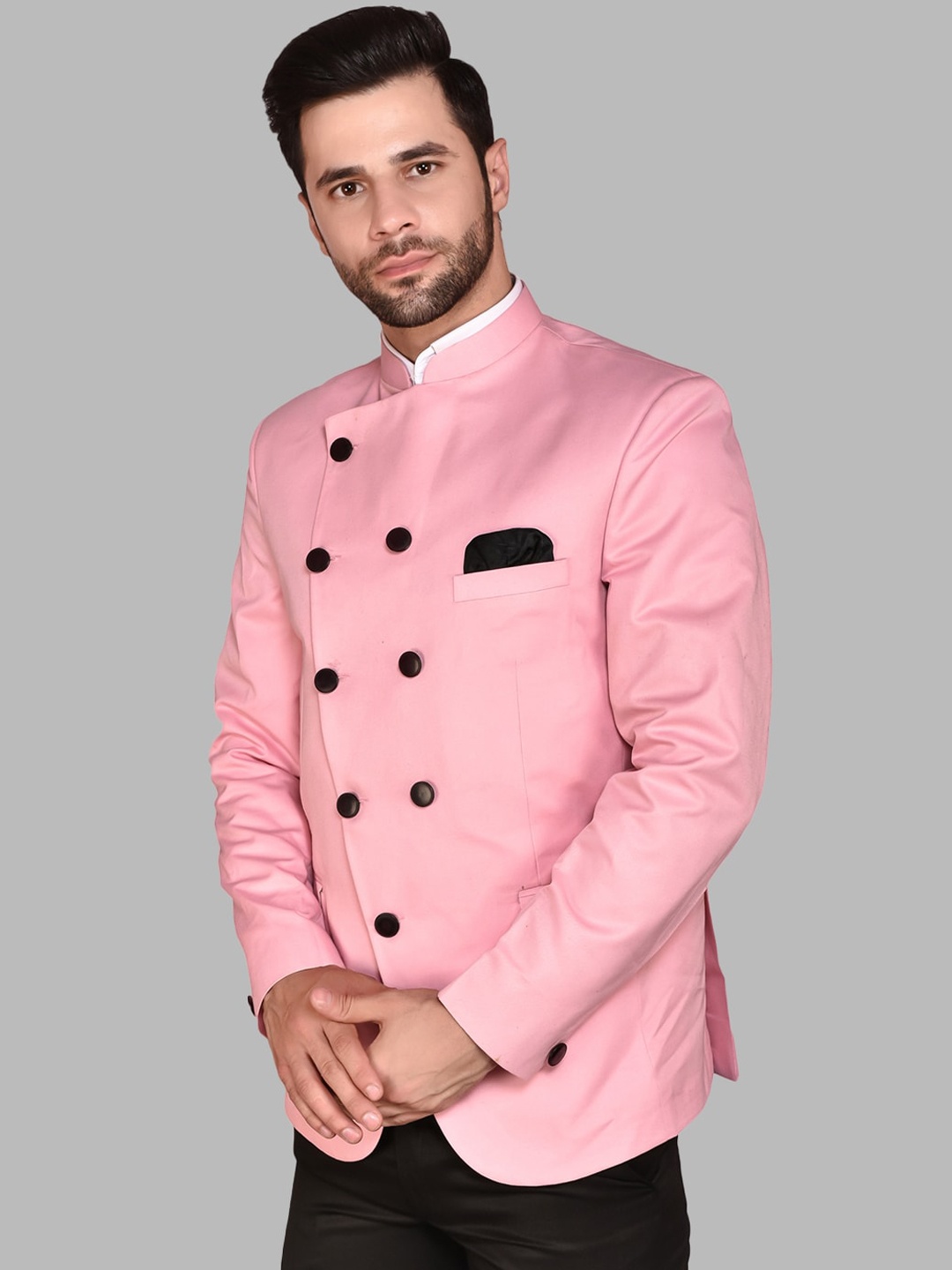 

PRINTCULTR Mandarin Collar Regular-Fit Double Breasted Blazer, Pink